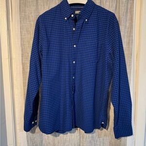 XL, No Iron, Lands' End Men's Navy Plaid Button Down Shirt